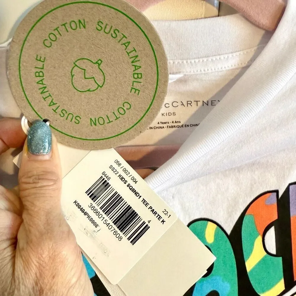 NWT Stella McCartney Kids White Organic Rock Out T-Shirt. Size 4